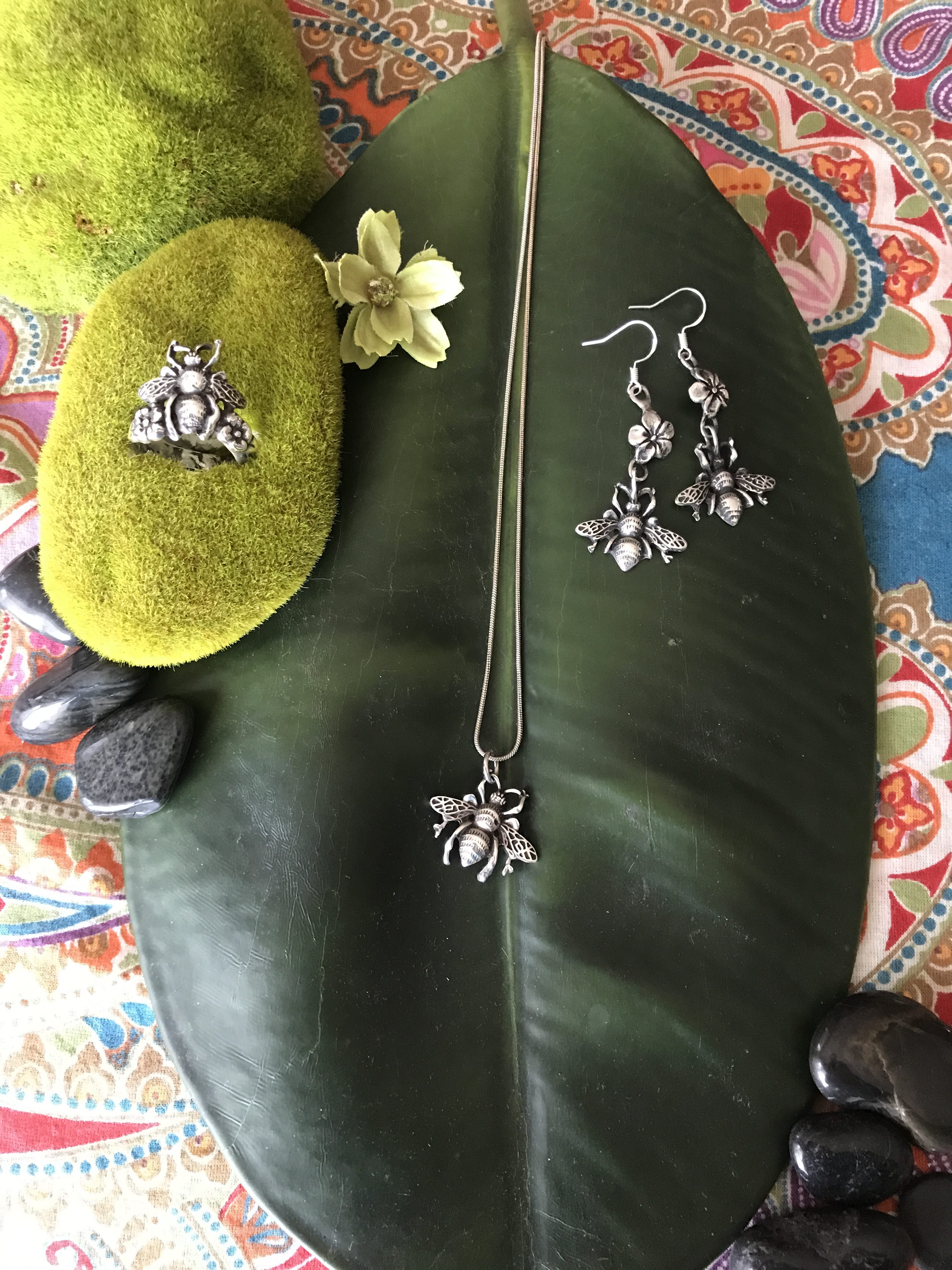 Bee Blossom Earrings in Sterling Silver - SilverBotanica - Handmade ...