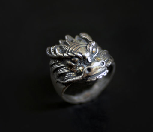 3 CM Chinese Folk Handwork Miao Silver Jewelry Flexible Caliber Dragon Head Ring 