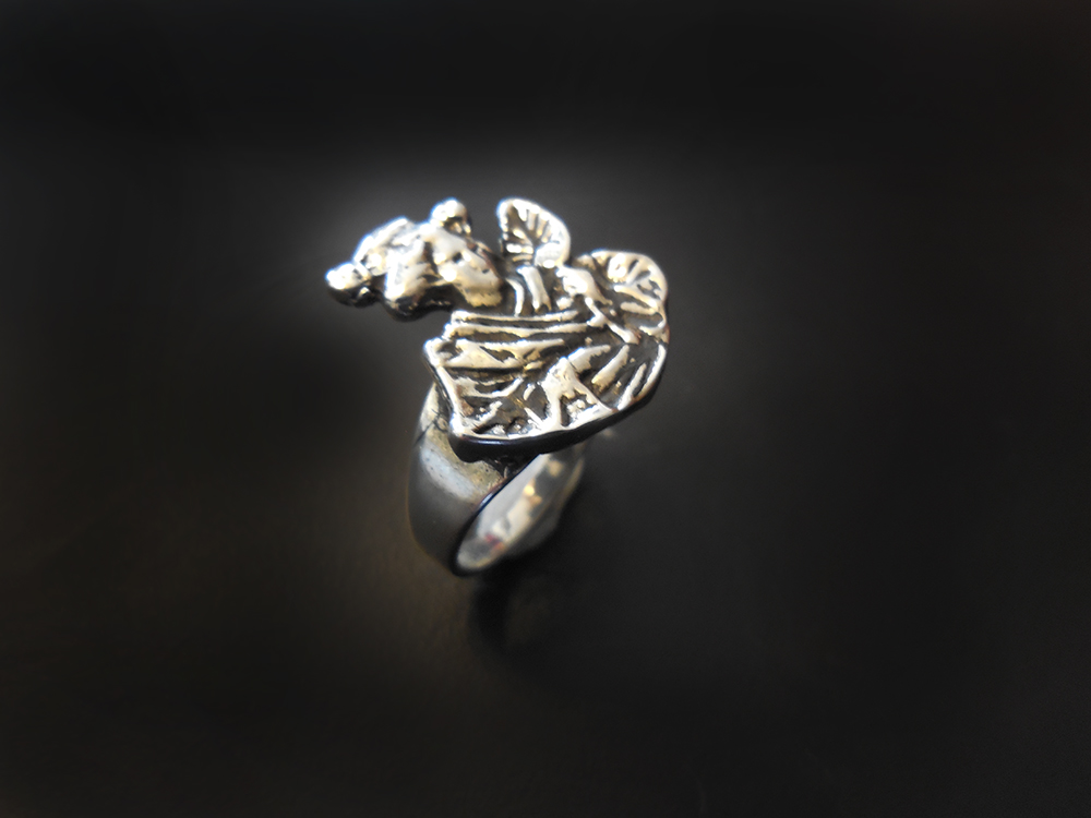 Geisha Ring with plain band in sterling silver - SilverBotanica 
