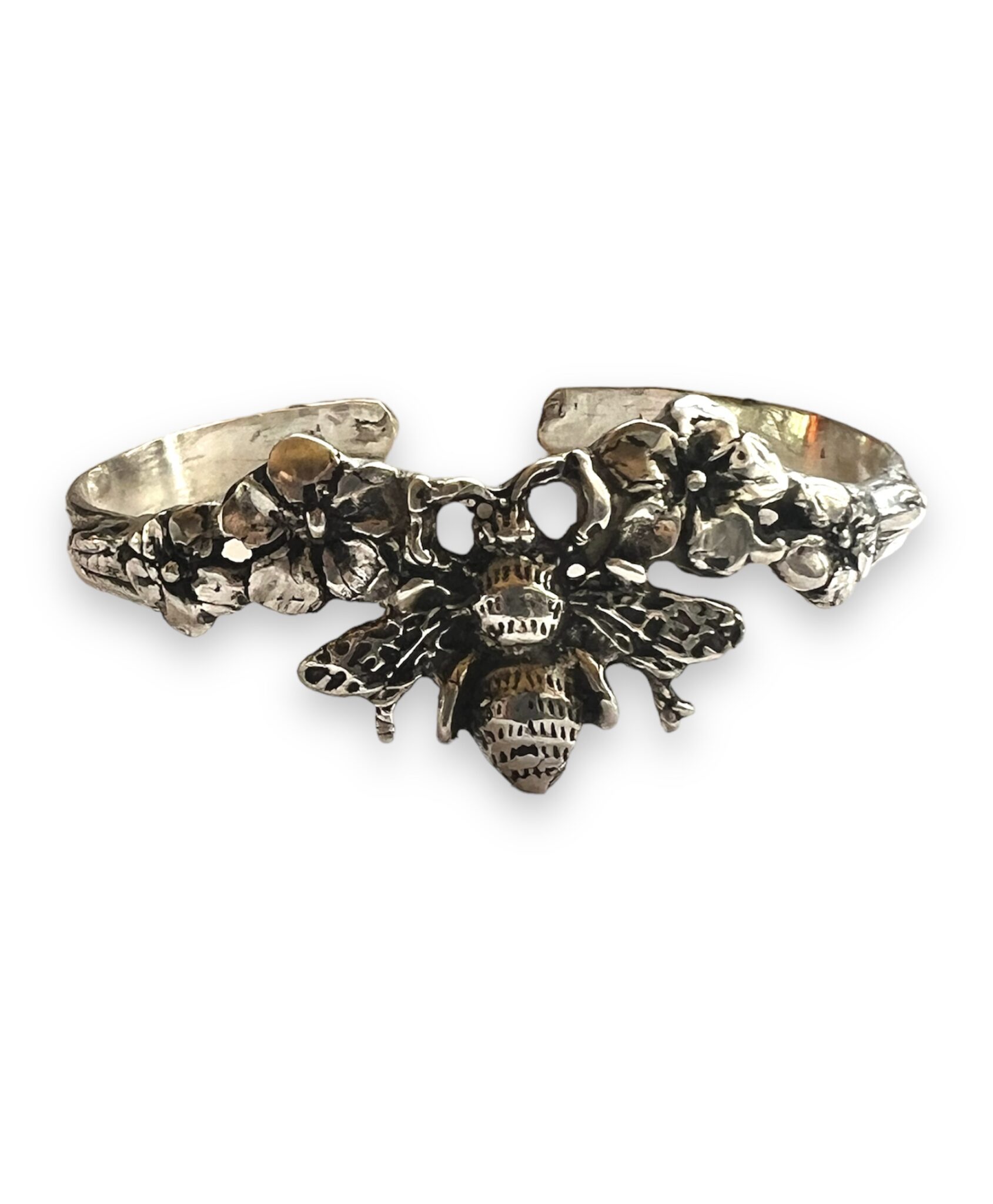 Bee and Blossoms Cuff Bracelet in Sterling Silver SilverBotanica