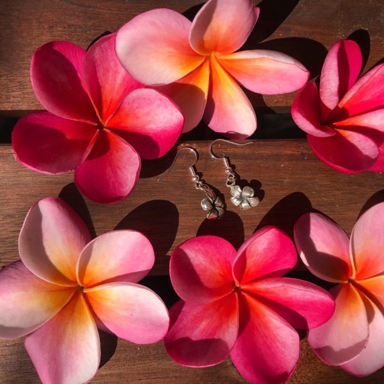 Plumeria Flower Frangipani Flower Earrings SilverBotanica Handmade