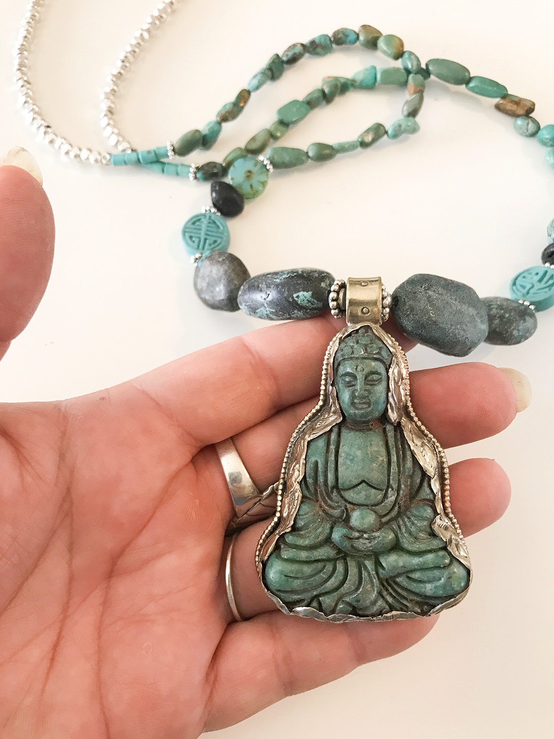 Long Turquoise Buddha Necklace - SilverBotanica - Handmade Jewelry ...